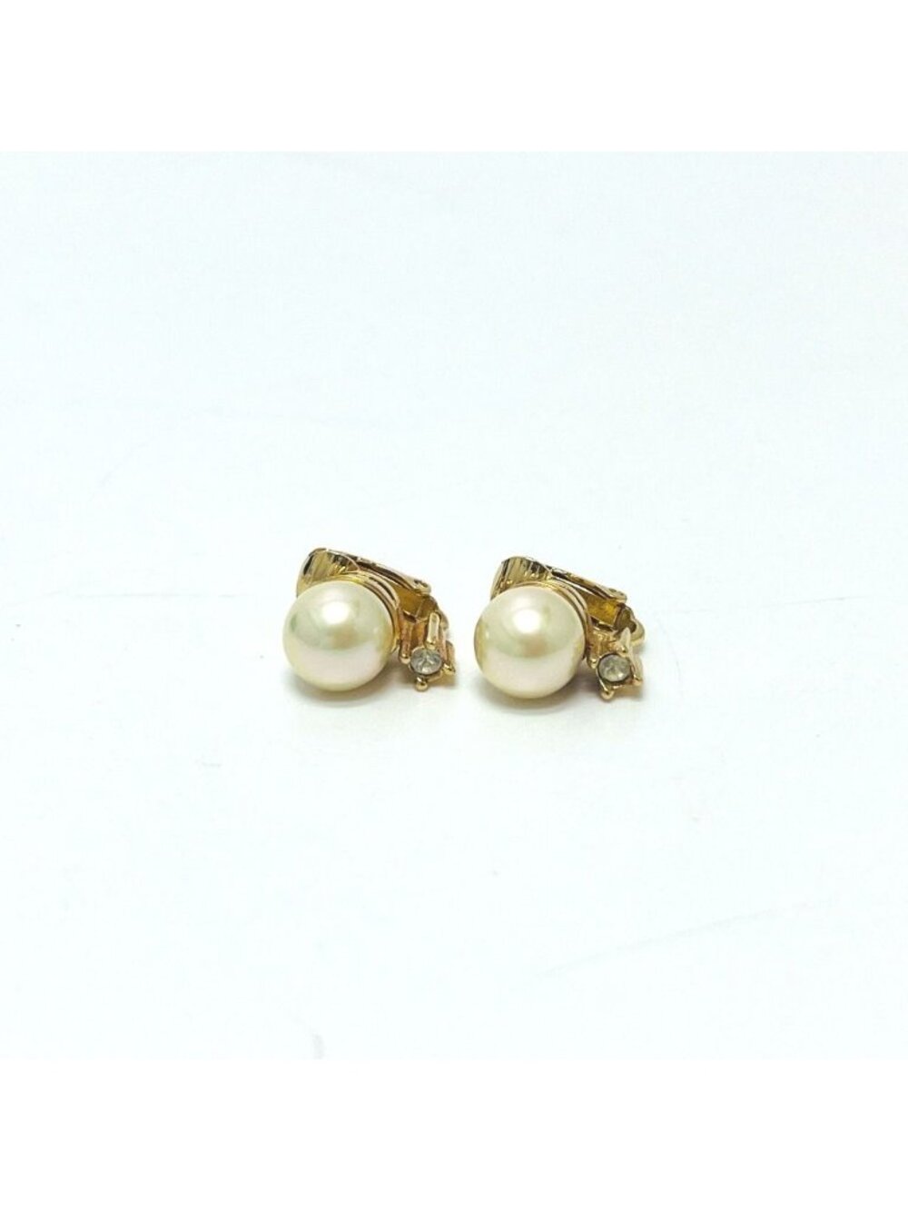 Dior Earrings Vintage Faux Pearl Metal Gold